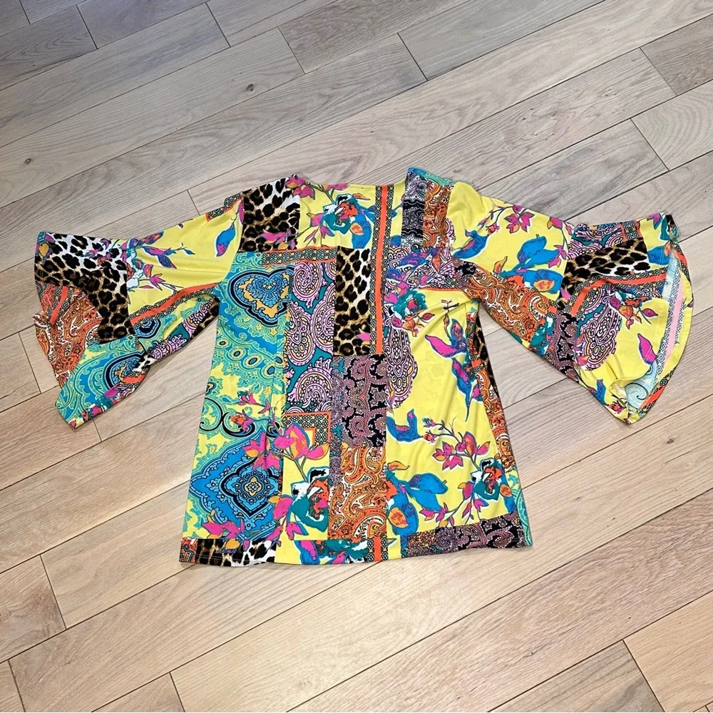 Melissa Paige Colorful Print and Beaded Blouse - Picture 2 of 10